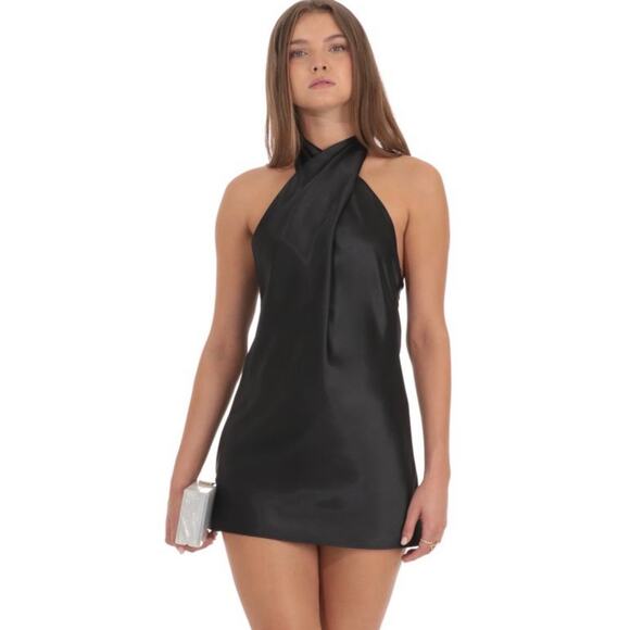Lucy in the Sky Dresses & Skirts - Lucy In The Sky Satin Cross Halter Dress Black Size M NEW